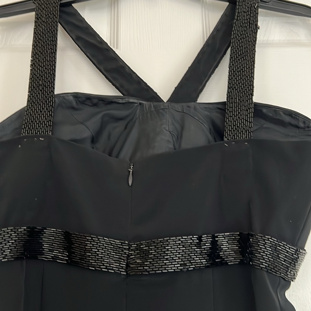 Vintage Cache Black Sheath Cocktail Mini Dress V Neck ThickStraps Beading Size 4 - Picture 6 of 17